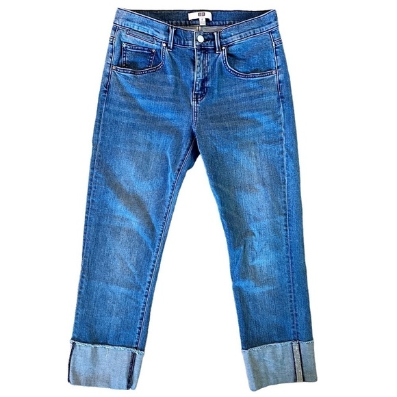 Etcetera Boyfriend Embellished Cuff Denim Jeans Size 4 in Medium Blue Wash - Picture 1 of 14